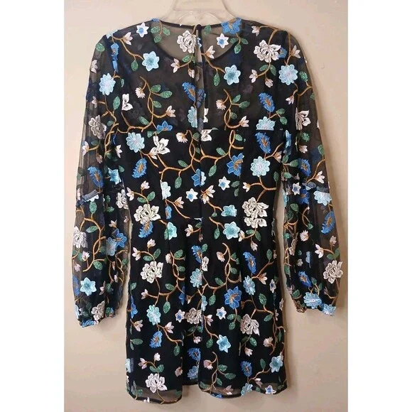 Dress The Population Sz S Mila Embroidered Mini Floral Teal Black Cocktail $358